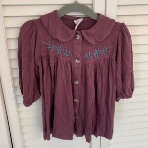 Kate Quinn Bamboo Collection Blouse Tunic 12-18 Months Plum Floral Embroidered